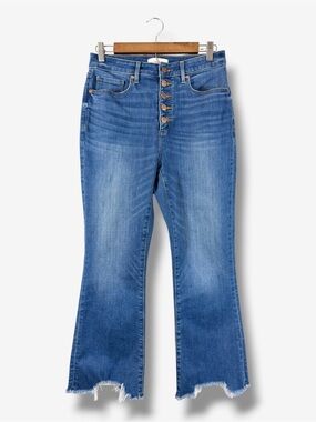 Loft Curvy High Waist Kick Crop Jeans 28/6 Medium Wash Frayed Raw Hem Button Fly
